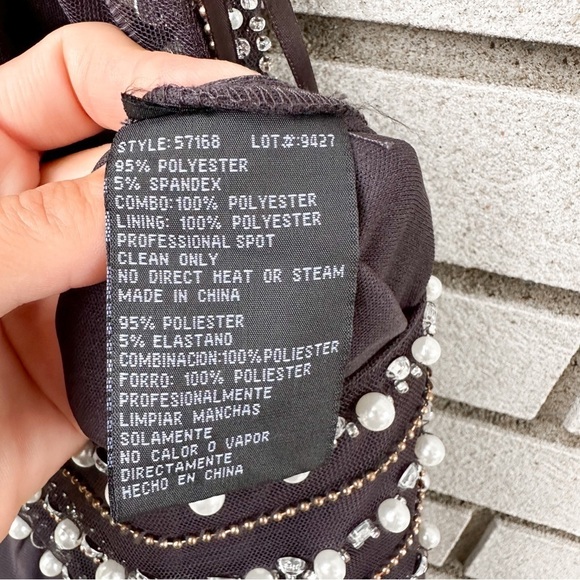 NWT Blondie Nites Gray Beaded Mesh Halter Sweetheart Neckline Formal Maxi Gown - Picture 7 of 14